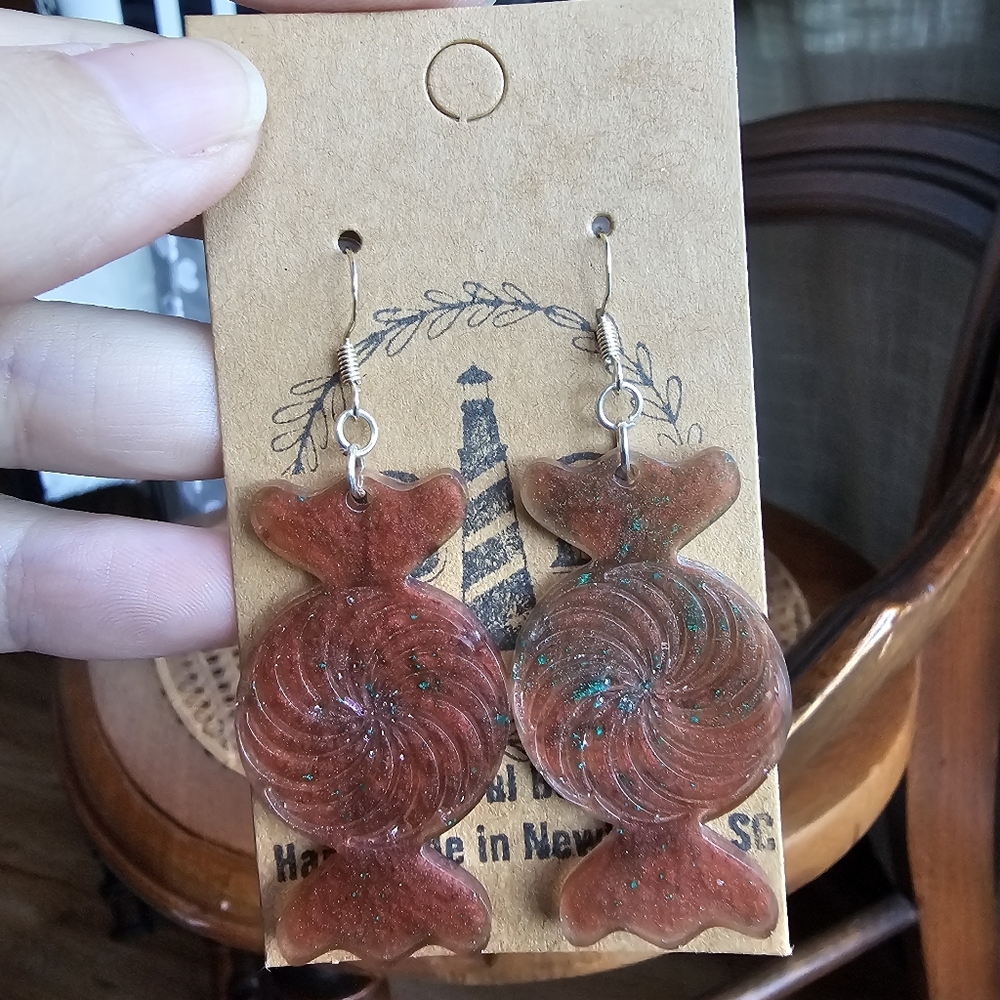 Handmade Resin Christmas Candy Beautiful Beacons 925 Silver Earrings